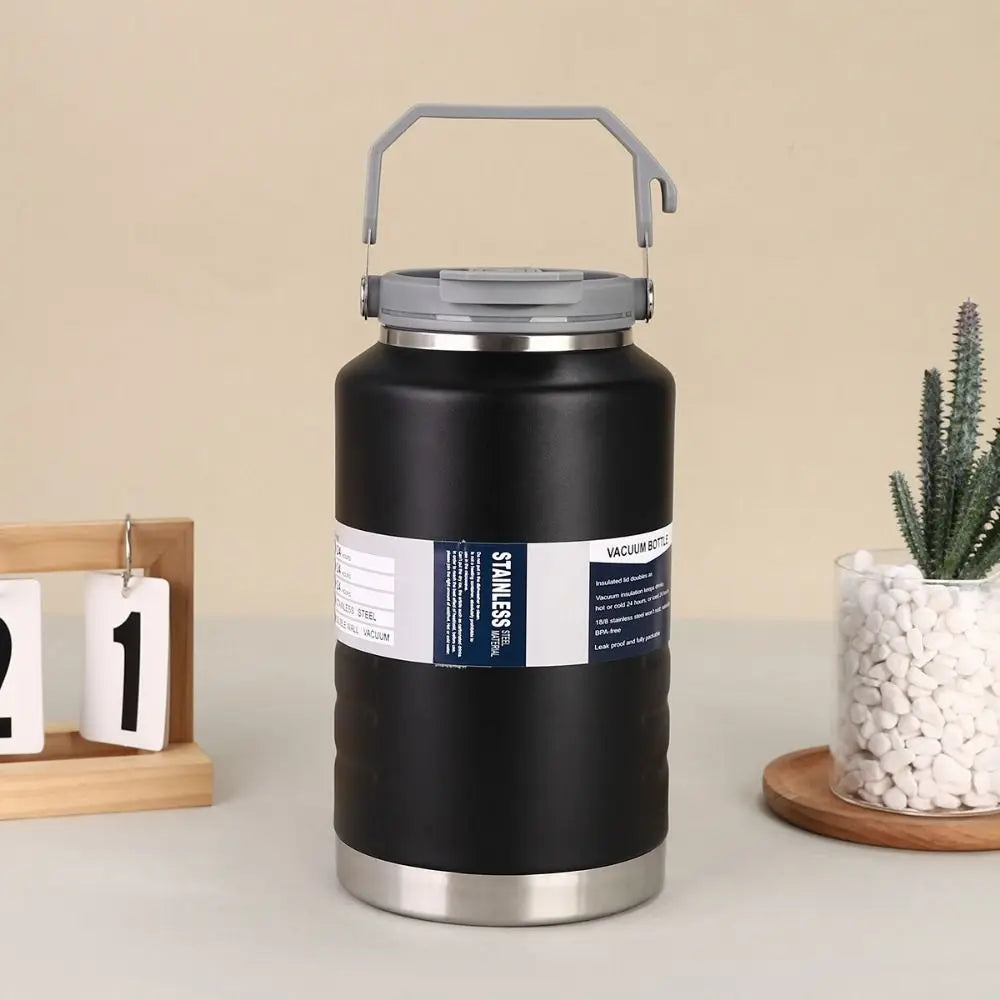 Reusable 2L Thermal Water Bottle Large Capacity Portable Coffee Travel Mug with Handle Leak-proof Drinks Bottle Outdoor