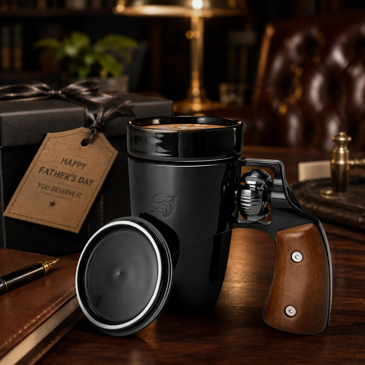 16 oz Black Revolver-Style Coffee Mug, Novelty Dad Gift for Father’s Day, Birthday Gift for Men and Father