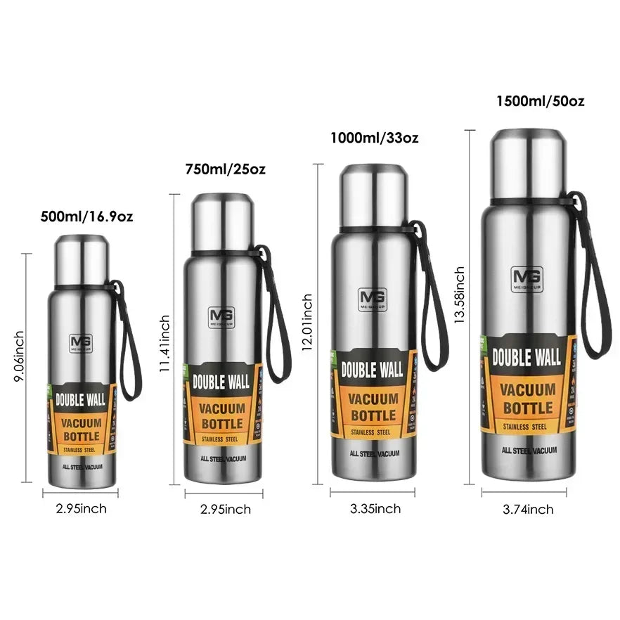 Portable Stainless Steel Thermos Large Capacity Vacuum Flask Insulated Tumbler with Rope Thermo Bottle 500/700/1000/1500ml